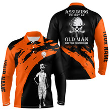 Load image into Gallery viewer, Orange And Black Mens Skull Golf Polo Shirts, Custom Golf Polos For Men, Halloween Golf Gifts LDT0153