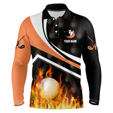 Load image into Gallery viewer, Personalized Mens Golf Ball Fire Flame Orange Style Custom Golf Shirts For Men, Golf Gifts LDT0172