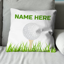 Load image into Gallery viewer, Green Golf Ball On Tee Personalized Pillow For Golfers Custom Golf Gifts LDT1215