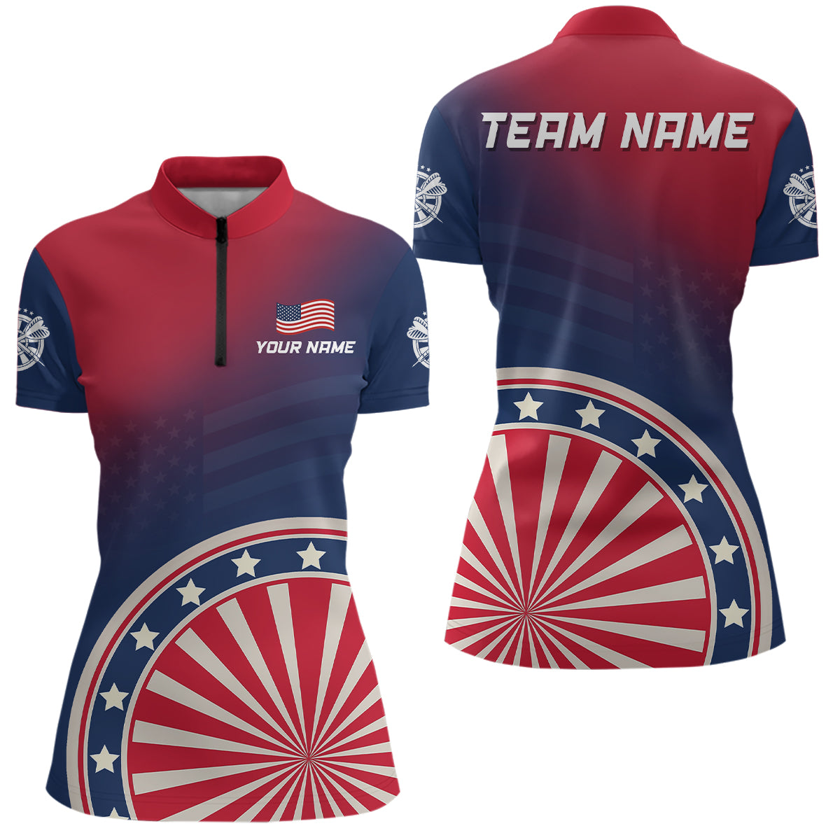 Gradient American Flag Dartboard Womens Quarter Zip Shirt Patriotic Dart Jerseys For Women LDT1003