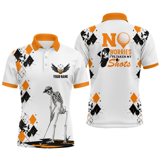Mens Skull Golf Polo Shirt Argyle Pattern Orange Golf Shirts For Mens Halloween Golf Gifts LDT0480