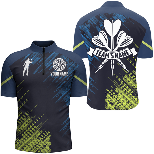 Personalized Darts Sports Style Green Blue Quarter-Zip Shirt Darts Jersey For Men LDT0421