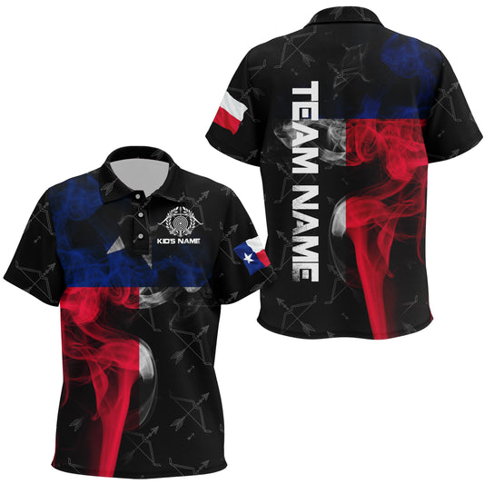Personalized Vintage Smoke Texas Flag Archery Polo Shirts For Kids, Archery Bows Pattern Jerseys VHM0796