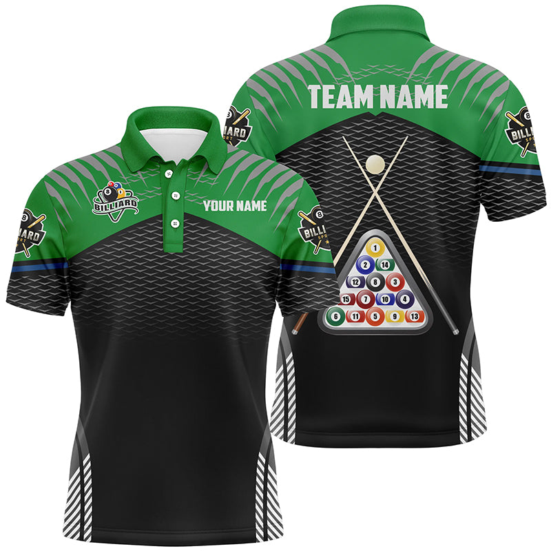 Personalized Sport Green 8 Ball Billiard 3D Polo Shirts For Men, Custom Pool Billiard Balls Jerseys VHM1027