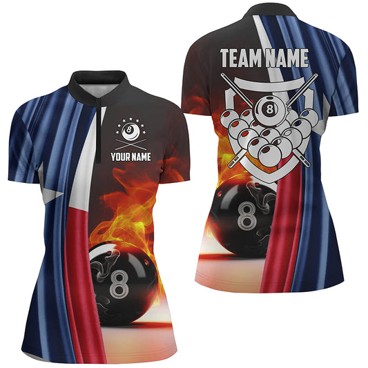Personalized Fire 8 Ball Pool Billiard 3D Quarter-Zip Shirts For Women, Texas Flag Billiards Jerseys VHM0691