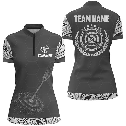 Personalized Black White 3D Target Archery Quarter-Zip Shirts For Women, Idea Gifts For Team Archery VHM0710