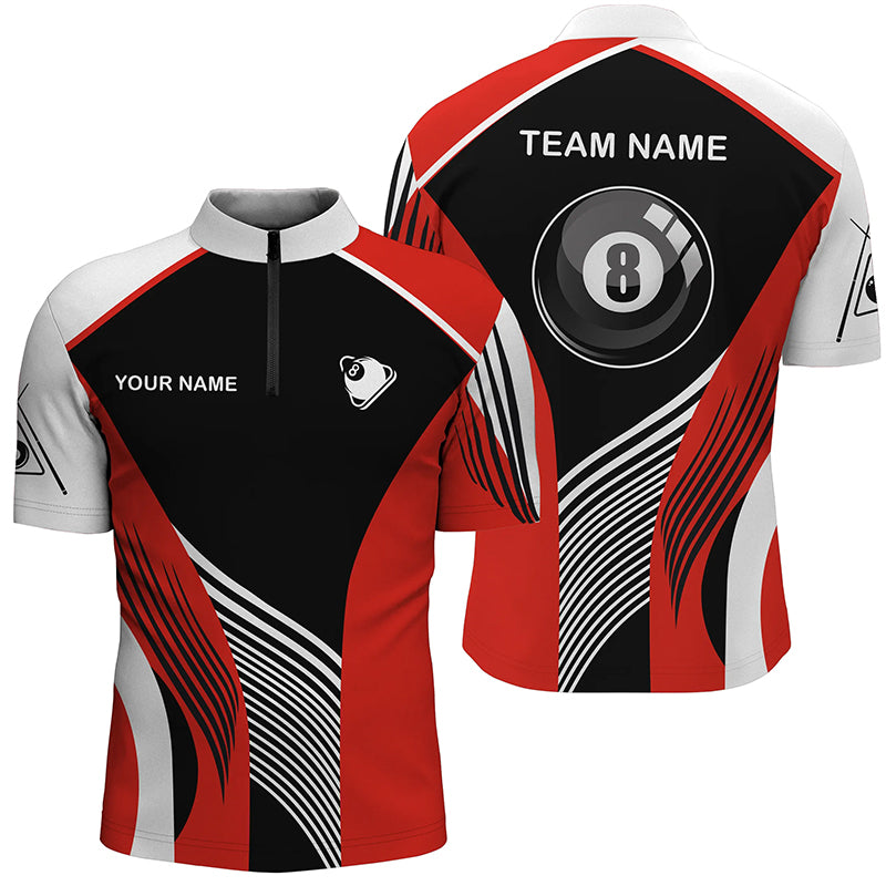 Personalized Red 8 Ball Pool Billiards Quarter-Zip Shirts For Men, 8 Ball Billiard Team Shirts VHM0711