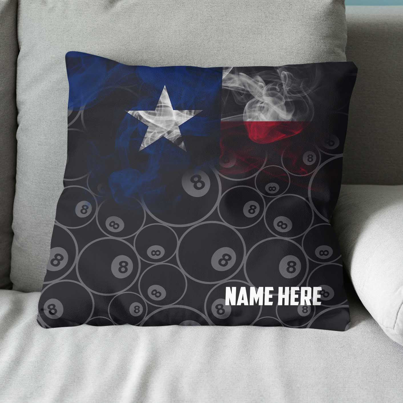 Personalized Vintage Smoke Texas Flag 8 Ball Billiard Pillow, Pool Gifts VHM0907