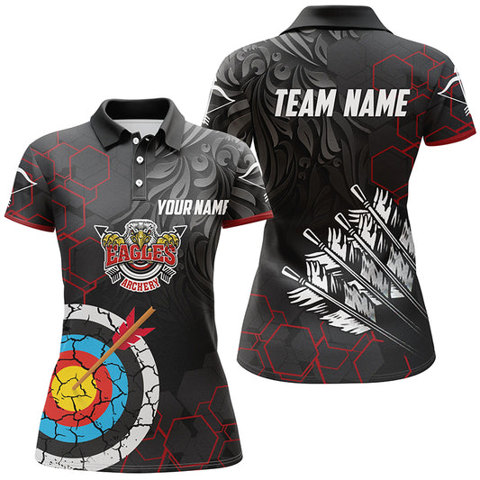 Personalized Red Black Eagle Archery Polo Shirts For Women, Custom Retro Arrows Target Archery Shirts VHM0602