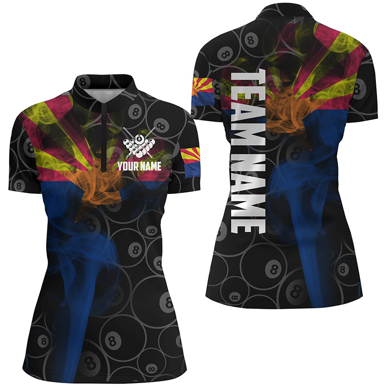 Personalized Vintage Smoke Arizona Flag Billiard Quarter-Zip Shirts For Women, 8 Ball Team Jerseys VHM0616