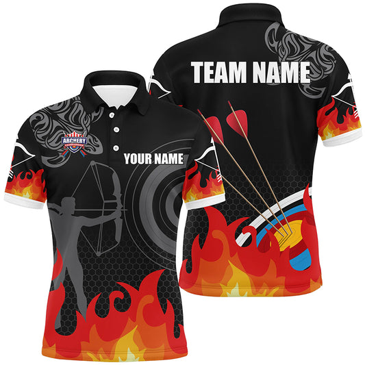 Personalized Flame 3D Target Archery Silhouette Archer Polo Shirts For Men, Custom Archery Shirts VHM0624