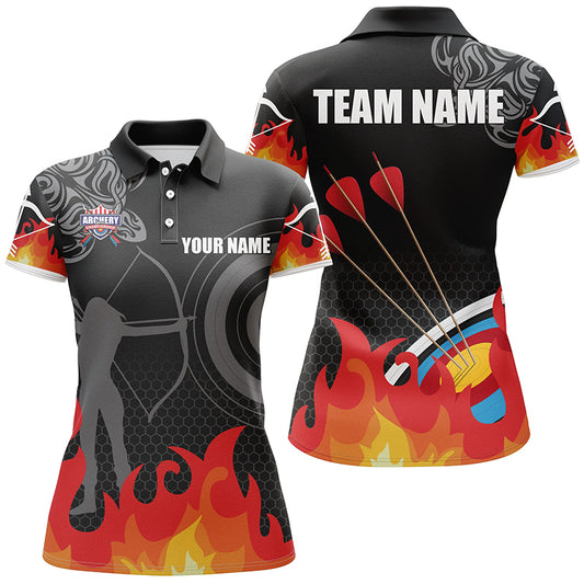 Personalized Flame 3D Target Archery Silhouette Archer Polo Shirts For Women, Custom Archery Shirts VHM0624