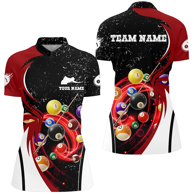 Personalized 8 Ball Pool Balls Black Grunge Billiard Quarter-Zip Shirts For Women, Billiards Jerseys VHM0476