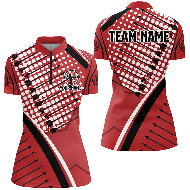 Personalized Red Arrows Pattern Archery Quarter-Zip Shirts For Women, Custom Archery Team Shirts VHM0689
