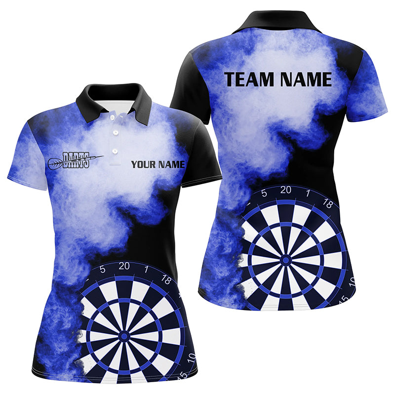 Personalized Blue Flame Womens Darts Polo Shirts Custom Dart Jerseys For Women Dart Team Shirts VHM1116