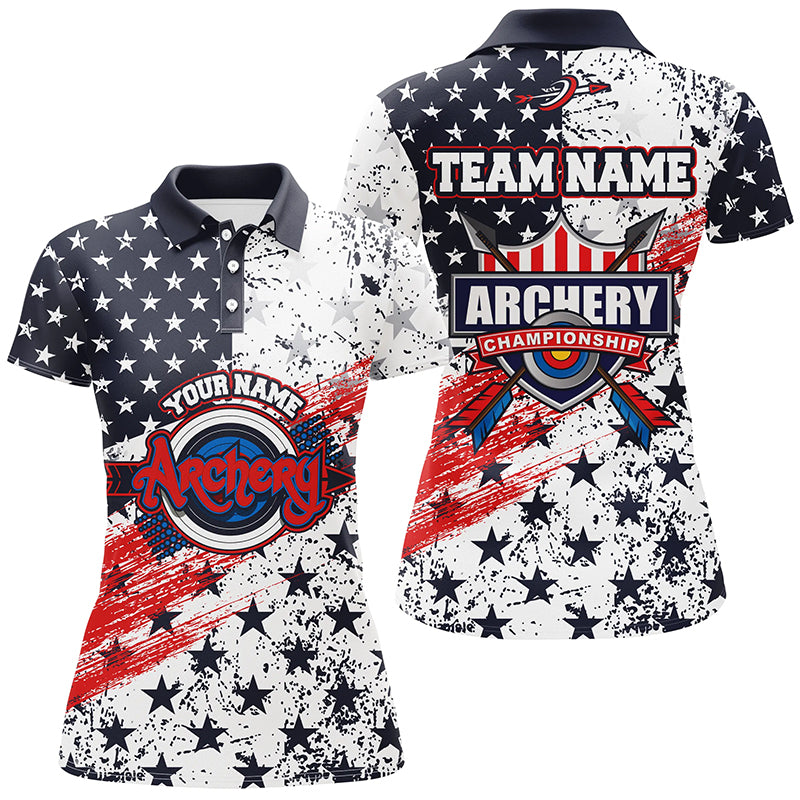 Personalized American Flag Archery Champion Polo Shirts For Women, Custom Archery Targets Jerseys VHM0575