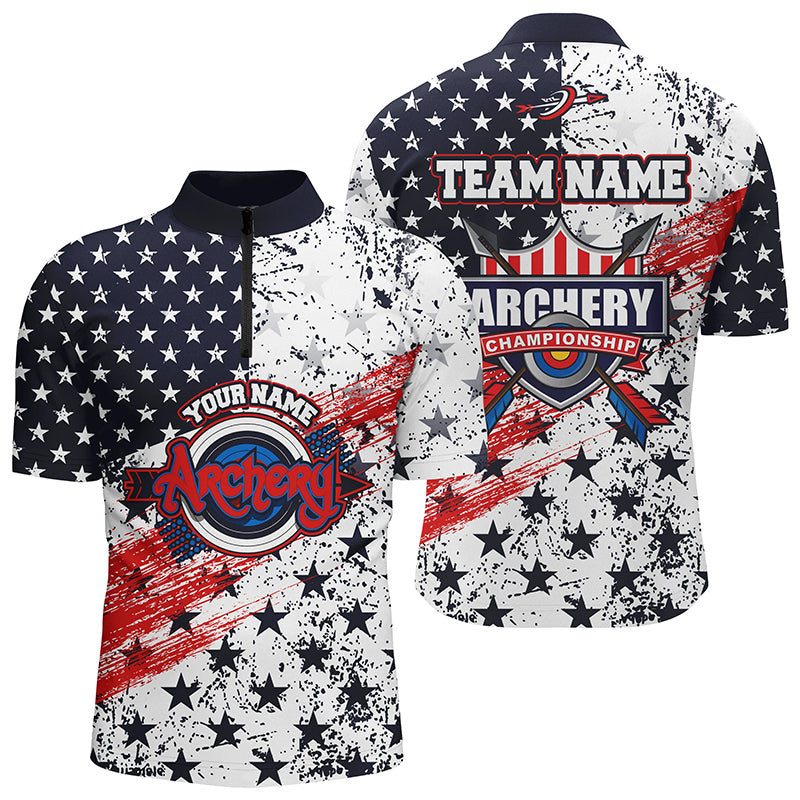 Personalized American Flag Archery Champion Quarter-Zip Shirts For Men, Archery Targets Jerseys VHM0575