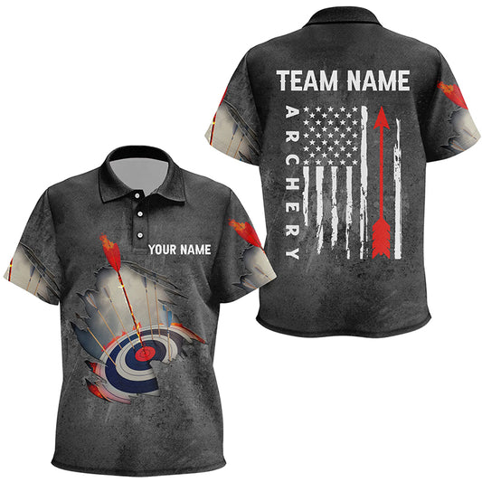 Personalized US Flag Arrow Archery Polo Shirts For Kids, Custom Flaming 3D Target Archery Shirts VHM0736