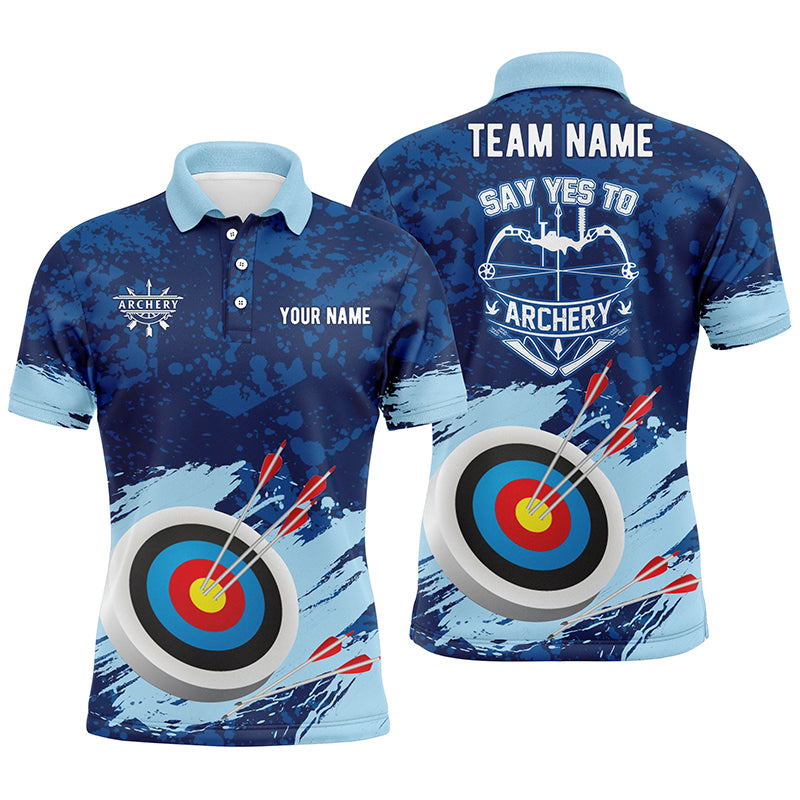 Personalized Say Yes To Archery Blue Painted 3D Polo Shirts For Men, Custom Target Archery Jerseys  VHM0584
