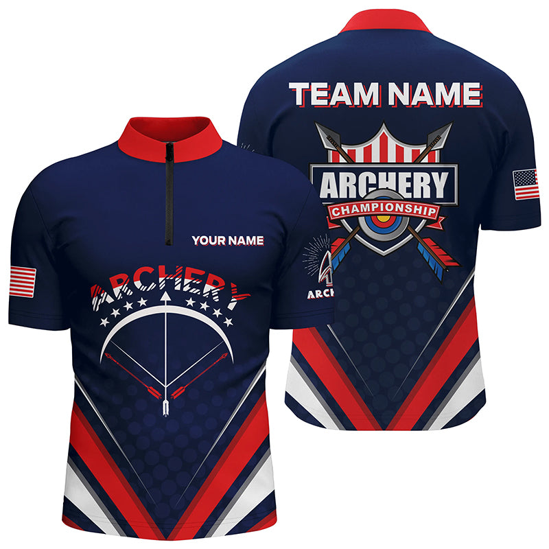 Personalized Arrow Bow Archery Quarter-Zip Shirts For Men, US Flag Archery Championship Shirts VHM0601