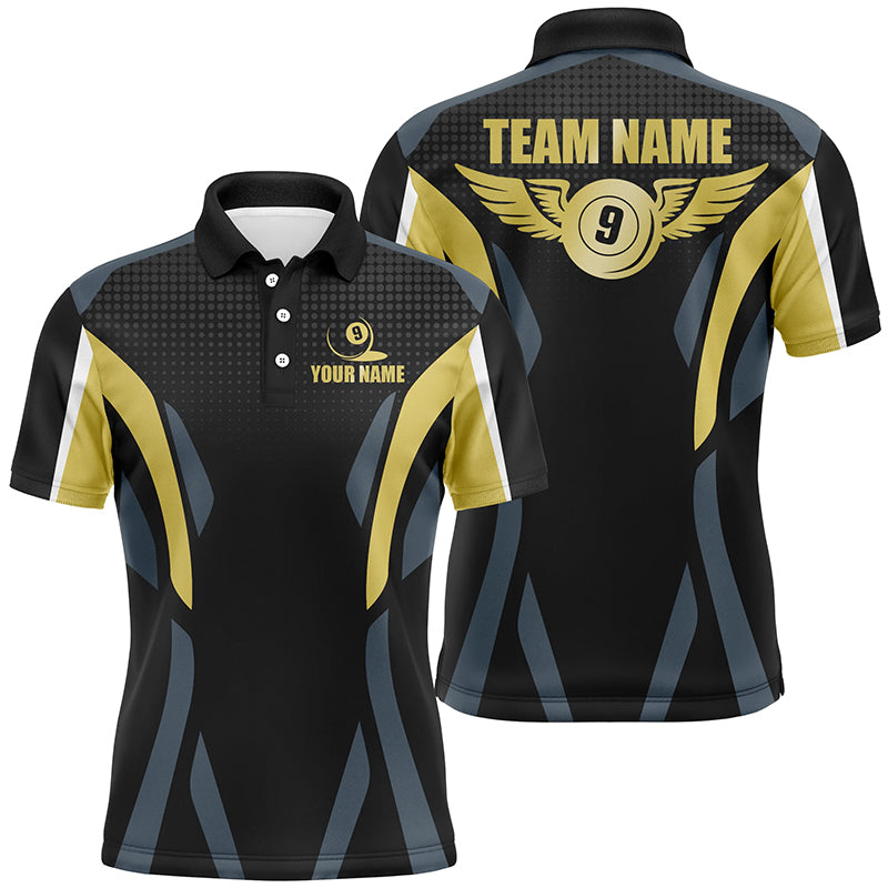Personalized Billiard 9 Ball Pool 3D Polo Shirts For Men, Custom 9 Ball Wings Billiard Team Shirts VHM0611