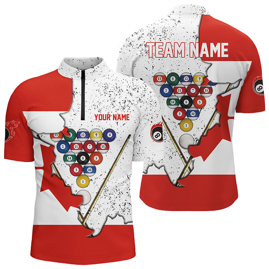 Personalized Canadian Flag Billiard Balls Quarter-Zip Shirts For Men, 8 Ball Pool Team Shirts VHM0619