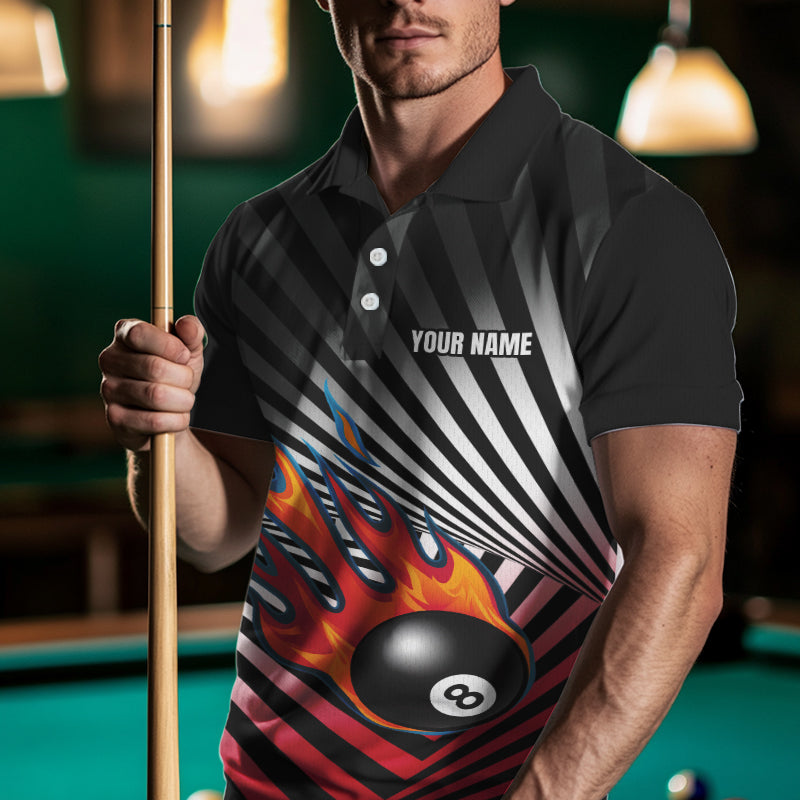 Personalized Fire 8 Ball Pool Billiard Shirts For Men, US Flag 8 Ball Pool Swing Billiard Jerseys VHM1203