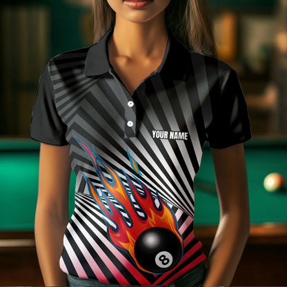 Personalized Fire 8 Ball Pool Billiard Shirts For Women, US Flag 8 Ball Pool Swing Billiard Jerseys VHM1203