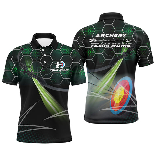 Personalized Green 3D Target Archery Polo Shirts For Men, Custom Name Arrow Archery Team Shirts VHM0667