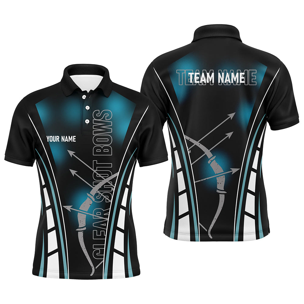 Personalized Clear Shot Bows Archery Polo Shirts For Men, Black Blue Arrows Bows Archery Shirts VHM0707