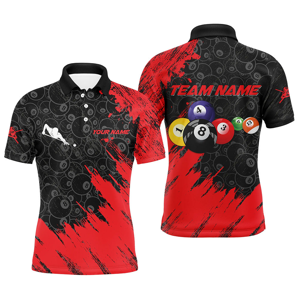 Personalized Billiard Balls Paint Red 3D Polo Shirts For Men, 8 Ball Pattern Billiards Jerseys VHM0324