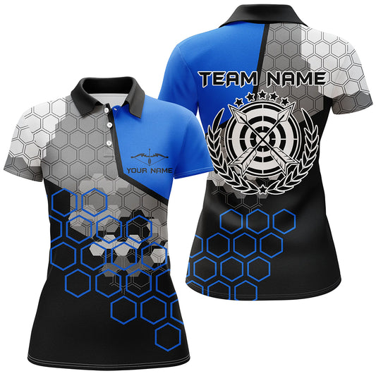 Personalized Blue Black 3D Target Archery Polo Shirts For Women Custom Bow And Arrow Archery Jerseys VHM0568