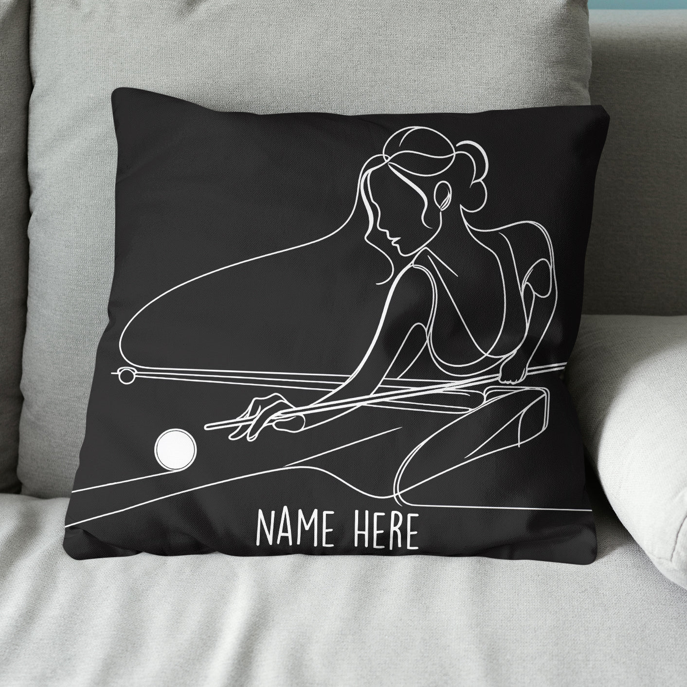 Personalized Woman Playing Pool Billiards Line Drawing Pillow Pool Gifts VHM0915