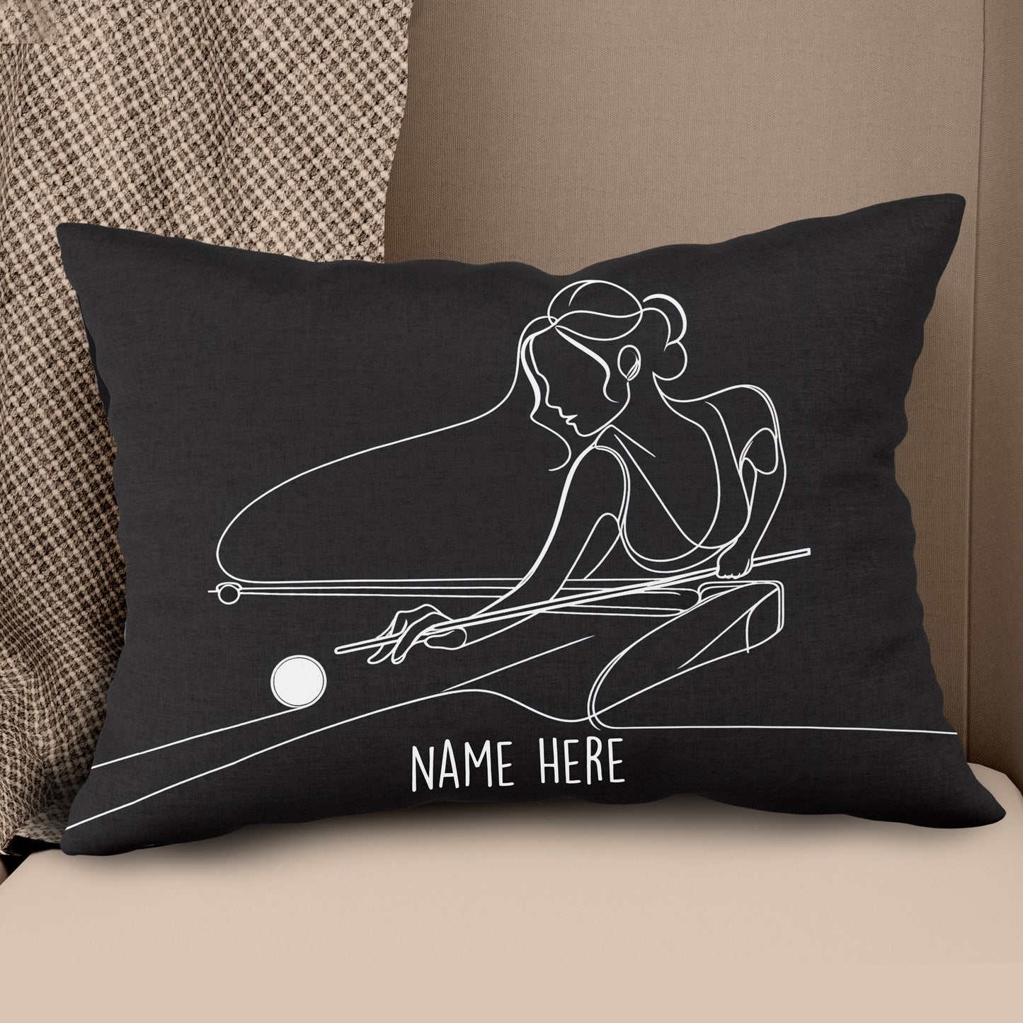 Personalized Woman Playing Pool Billiards Line Drawing Pillow Pool Gifts VHM0915