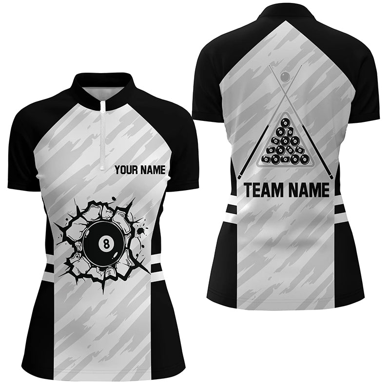 Personalized Sport Billiard 8 Ball 3D Quarter-Zip Shirts For Women, Billiard 8 Ball Pool Team Jerseys VHM1040