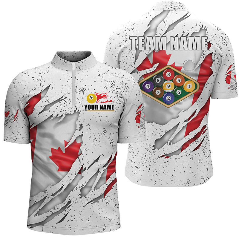 Billiards Balls Canadian Flag White Grunge Custom Billiard Quarter-Zip Shirts For Men 9 Ball Shirts VHM0662