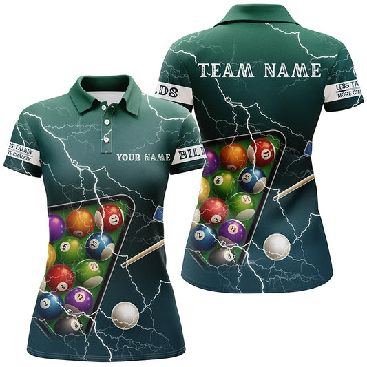 Personalized Thunder Lightning Green Version Billiard Polo Shirts For Women, Billiard Balls Shirts VHM0684