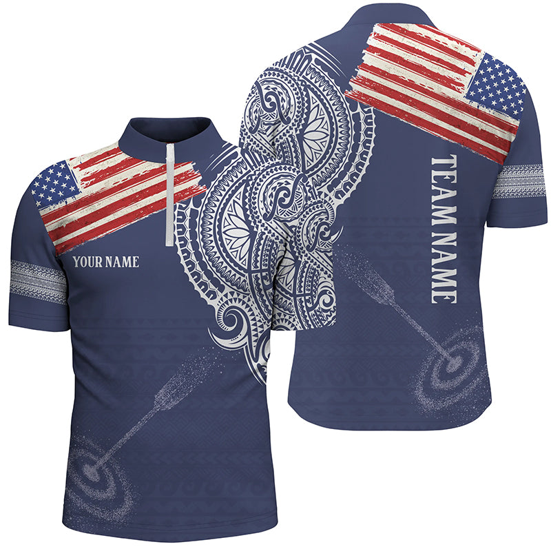 Personalized US Flag Tribal Pattern Archery Quarter-Zip Shirts For Men, 3D Target Archery Shirts VHM0688