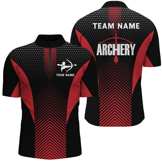 Personalized Red Black Bows Archery Quarter-Zip Shirts For Men, Custom Archery Team Shirts VHM0709