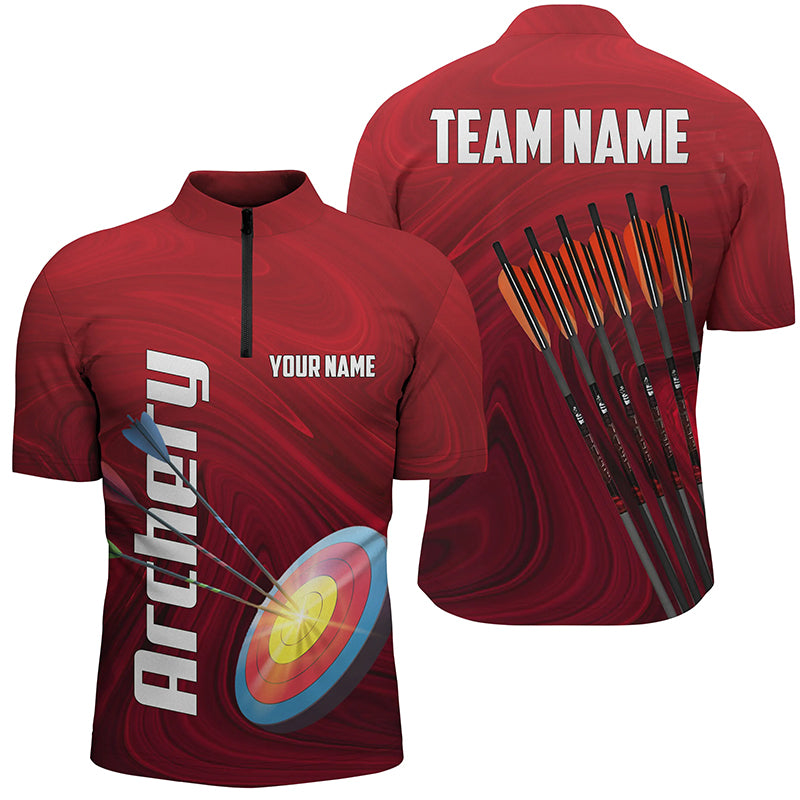 Personalized Red 3D Target Archery Quarter-Zip Shirts For Men, Arrows Archery Shirts Archery Gifts VHM0719
