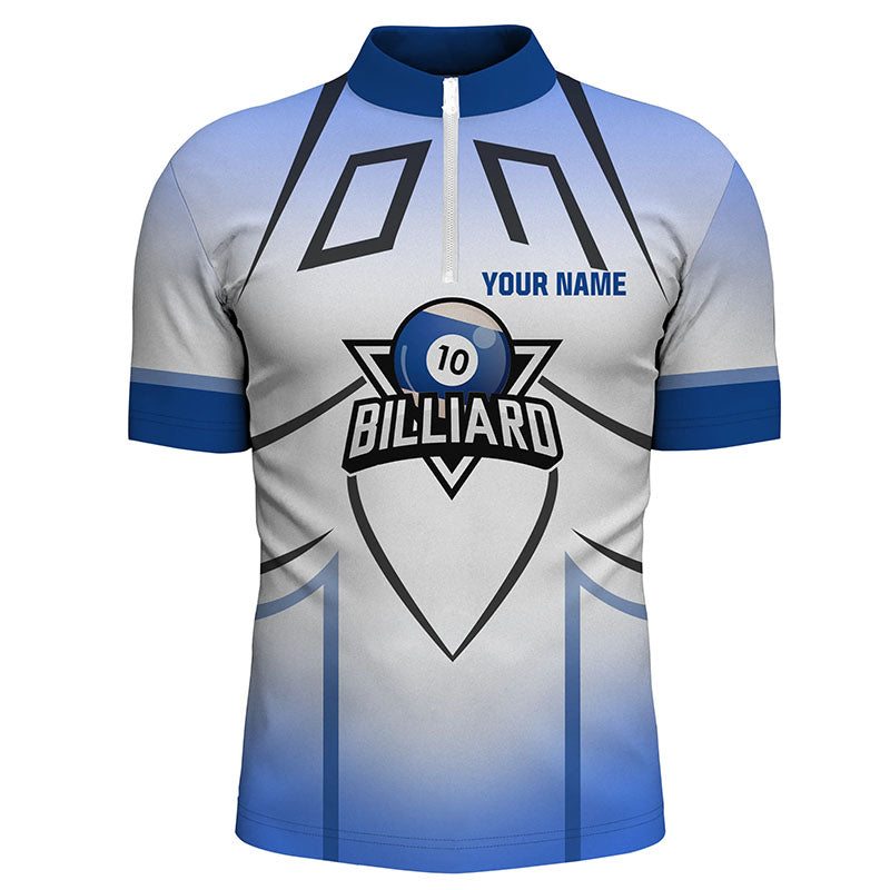 Personalized Blue 10 Ball Billiard 3D Quarter-Zip Shirts For Men, 10 Ball Pool Billiards Jerseys VHM0961