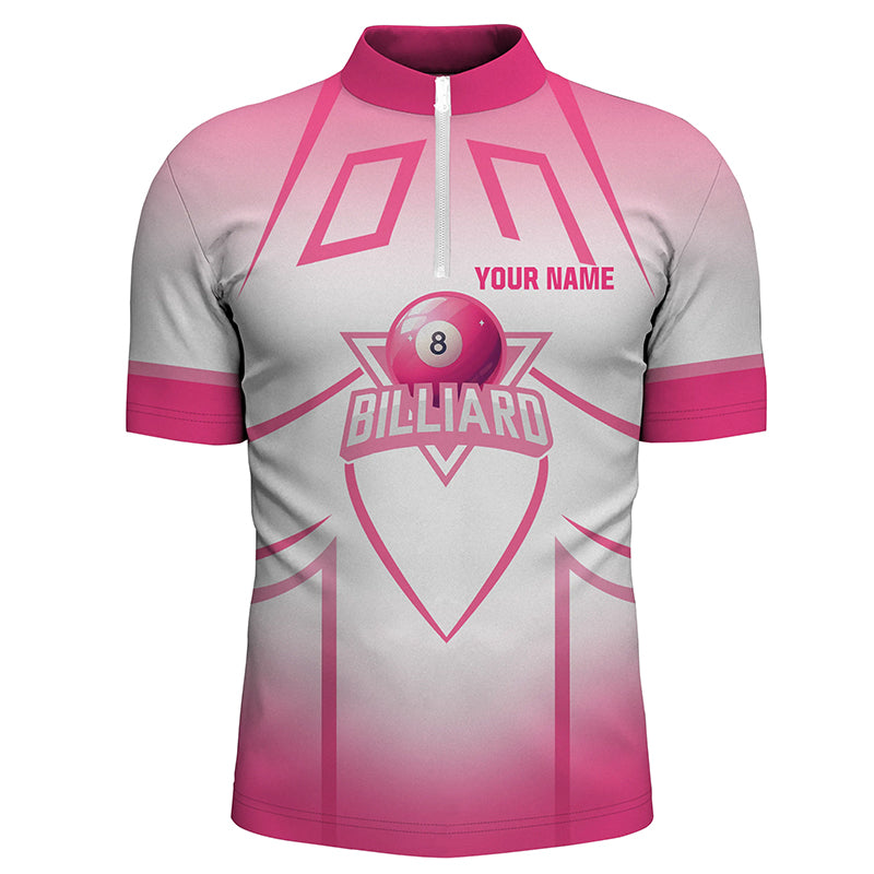 Personalized Pink 8 Ball Billiard Heart 3D Quarter-Zip Shirts For Men, Billiards Valentine Gifts VHM0964