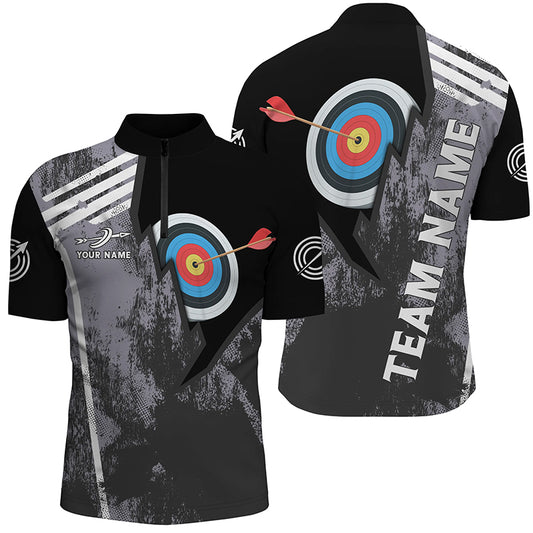 Personalized 3D Target Archery Quarter-Zip Shirts For Men, Custom Arrow Archery Paint Black Jerseys VHM0576
