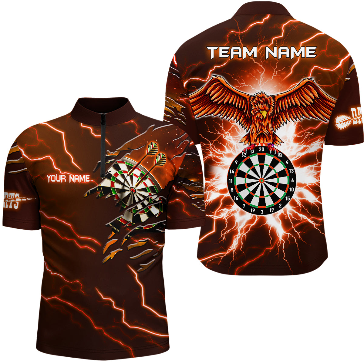 Personalized Thunder Orange Eagle Dart Quarter Zip Shirt Custom Dart Shirts For Men Dart Team Shirt VHM1145