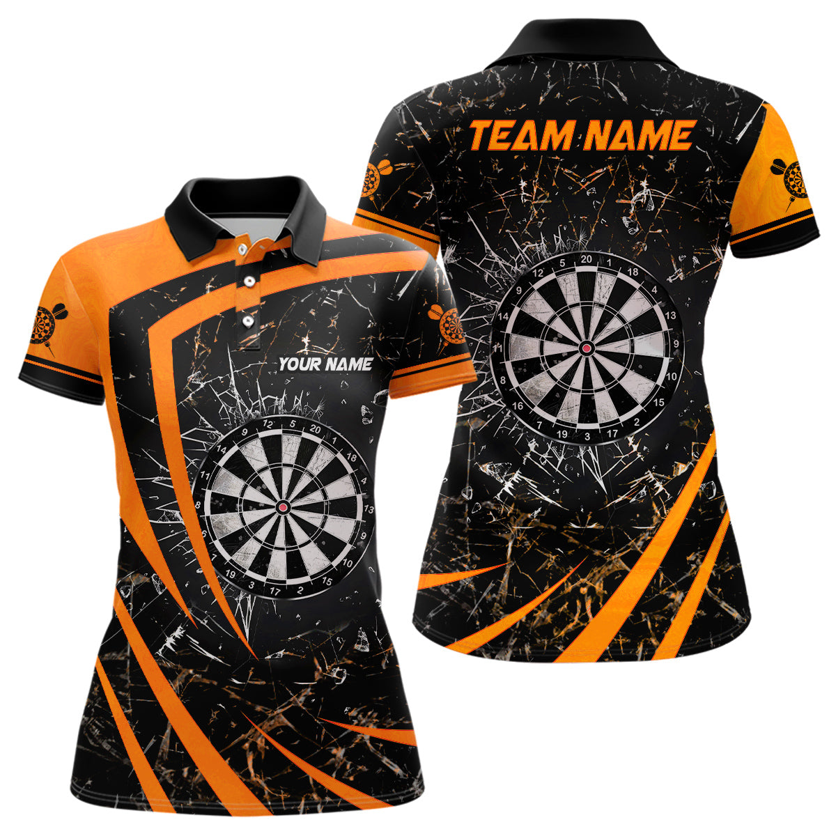 Personalized Orange Glass Break Dart Polo Shirts Custom Dart Shirts For Women Dart Team Shirts VHM1157