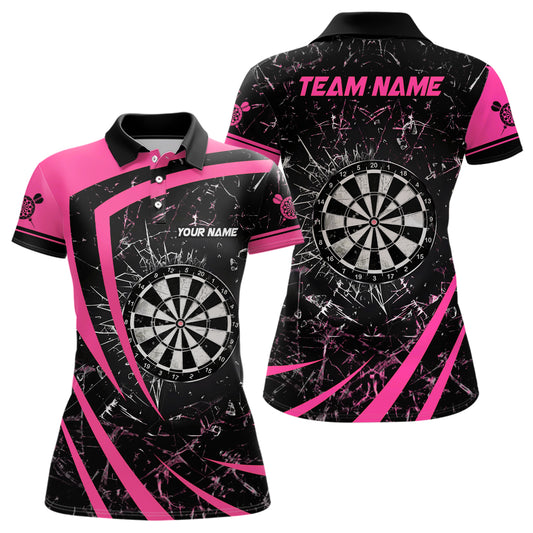 Personalized Pink Glass Break Dart Polo Shirts Custom Dart Shirts For Women Dart Team Shirts VHM1159