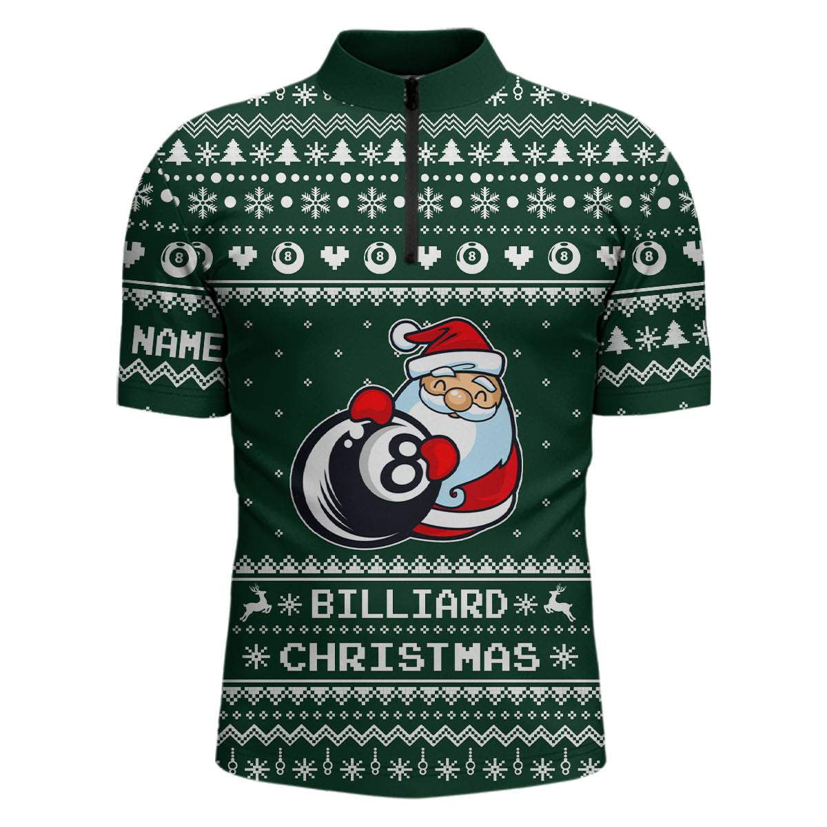 Personalized Funny Billiard 8 Ball With Santa Claus Christmas Billiard Quarter-Zip Shirts For Men VHM0651