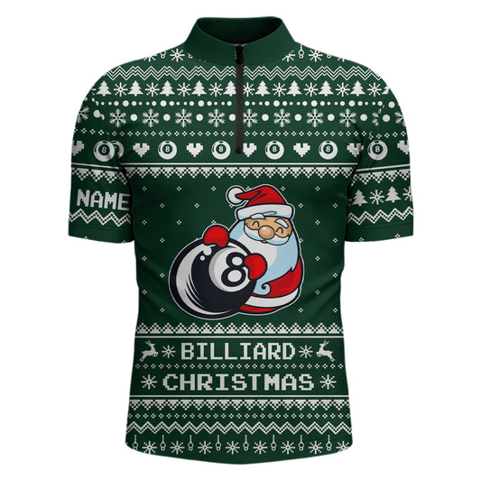 Personalized Funny Billiard 8 Ball With Santa Claus Christmas Billiard Quarter-Zip Shirts For Men VHM0651