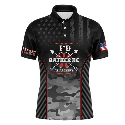 Personalized American Flag Camouflage Archery Polo Shirts For Men, Custom Name Archery Jerseys VHM0792
