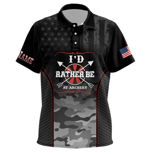 Personalized American Flag Camouflage Archery Polo Shirts For Kids, Custom Name Archery Jerseys VHM0792